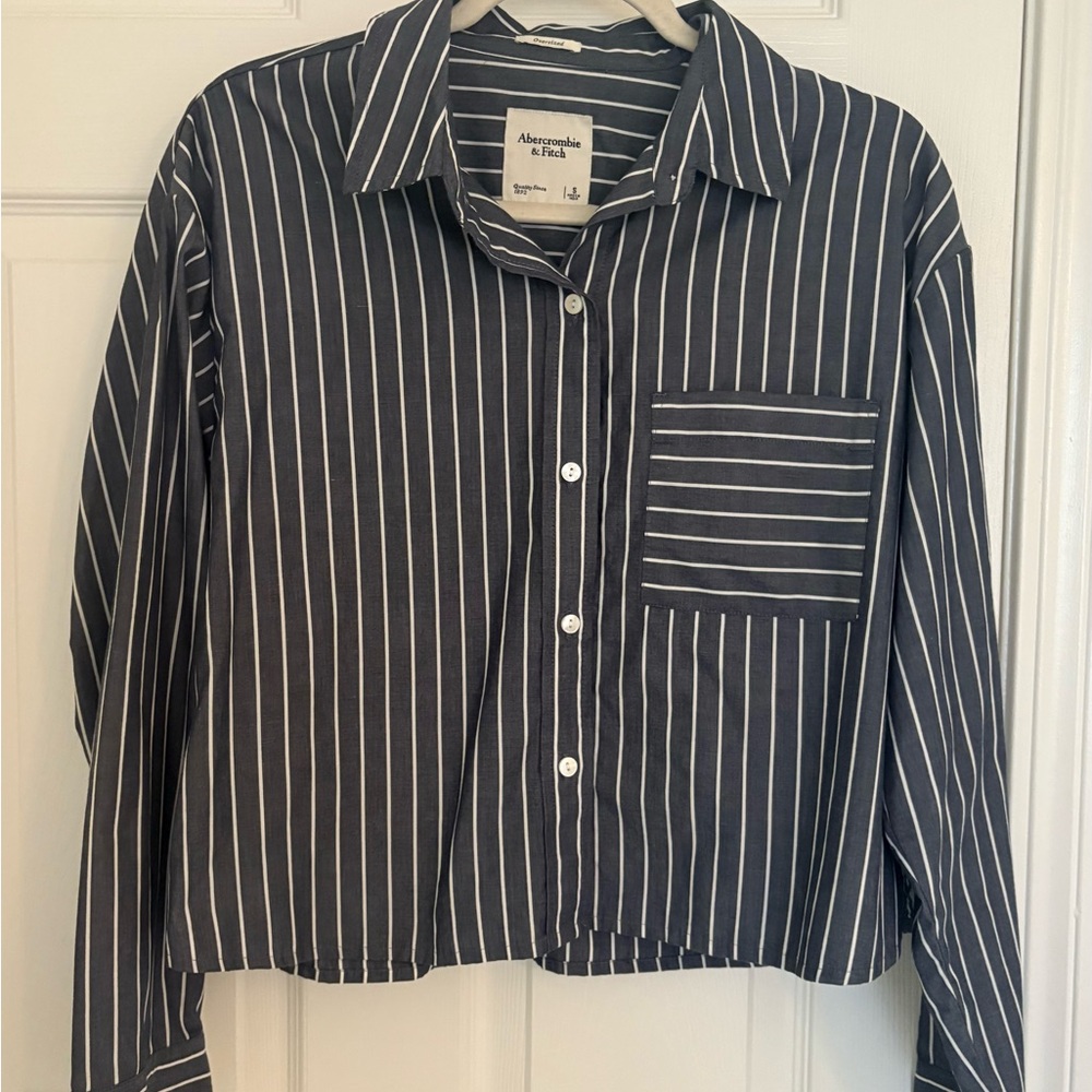 Abercrombie & Fitch Navy and White Striped Shirt